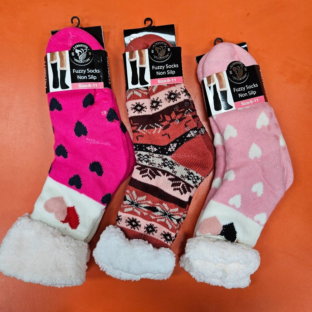 Women Soft Cozy Fuzzy Sherpa Fleece Lined Socks Thermal Slipper, 3 PACK